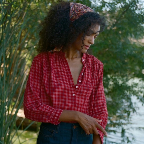 Doen Tops - Doen Holde rouge red cottage plaid long sleeve button front shirt top